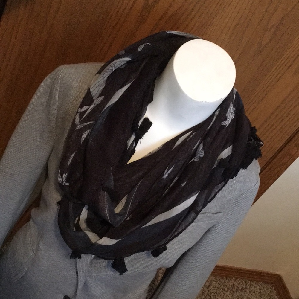 Blue and black butterfly scarf